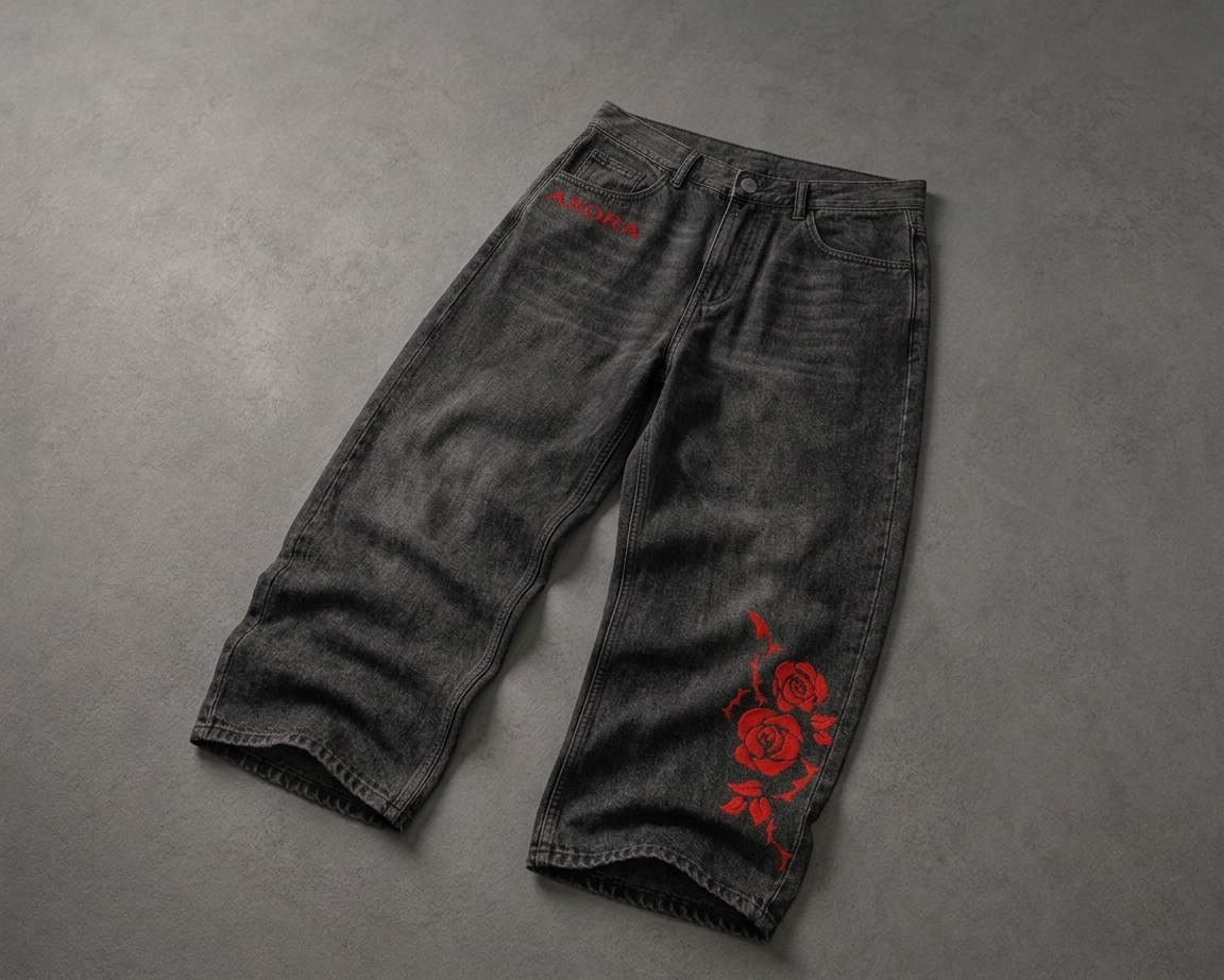 VAQUERO NEGRO BAGGY ROSAS (Drop 001)